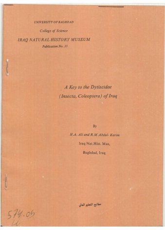 					View No. 35 (1989): A Key to the Dytiscidae (Insecta, Coleoptera) of Iraq By H.A. Ali and R.M.Abdul- Karim Iraq Nat. Hist. Mus, Baghdad, Iraq
				